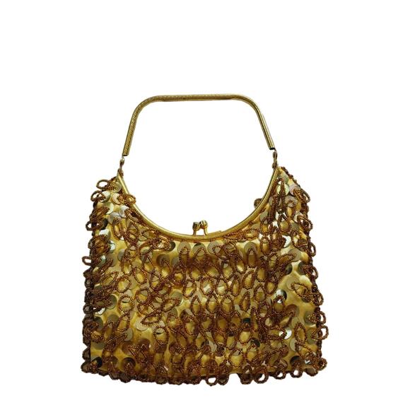 Vintage Simon Beaded Top Handle Handbag Gold - Picture 2 of 13